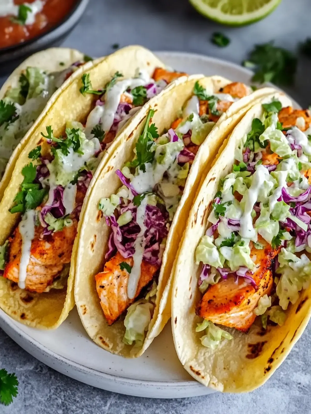 Air Fryer Salmon Tacos with Slaw