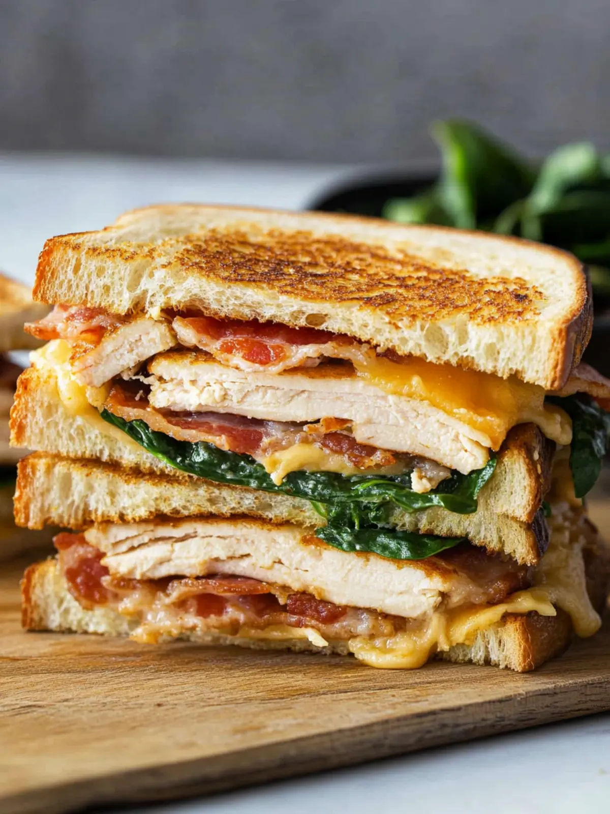 Turkey Melt with Cheddar, Spinach, and Bacon