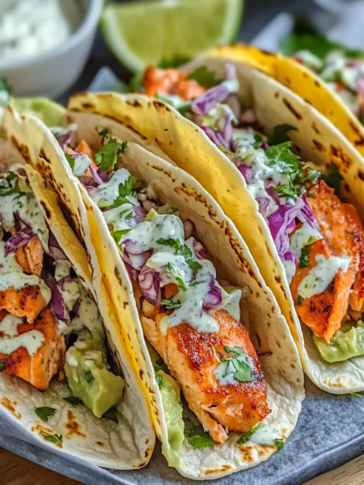 Air Fryer Salmon Tacos with Slaw