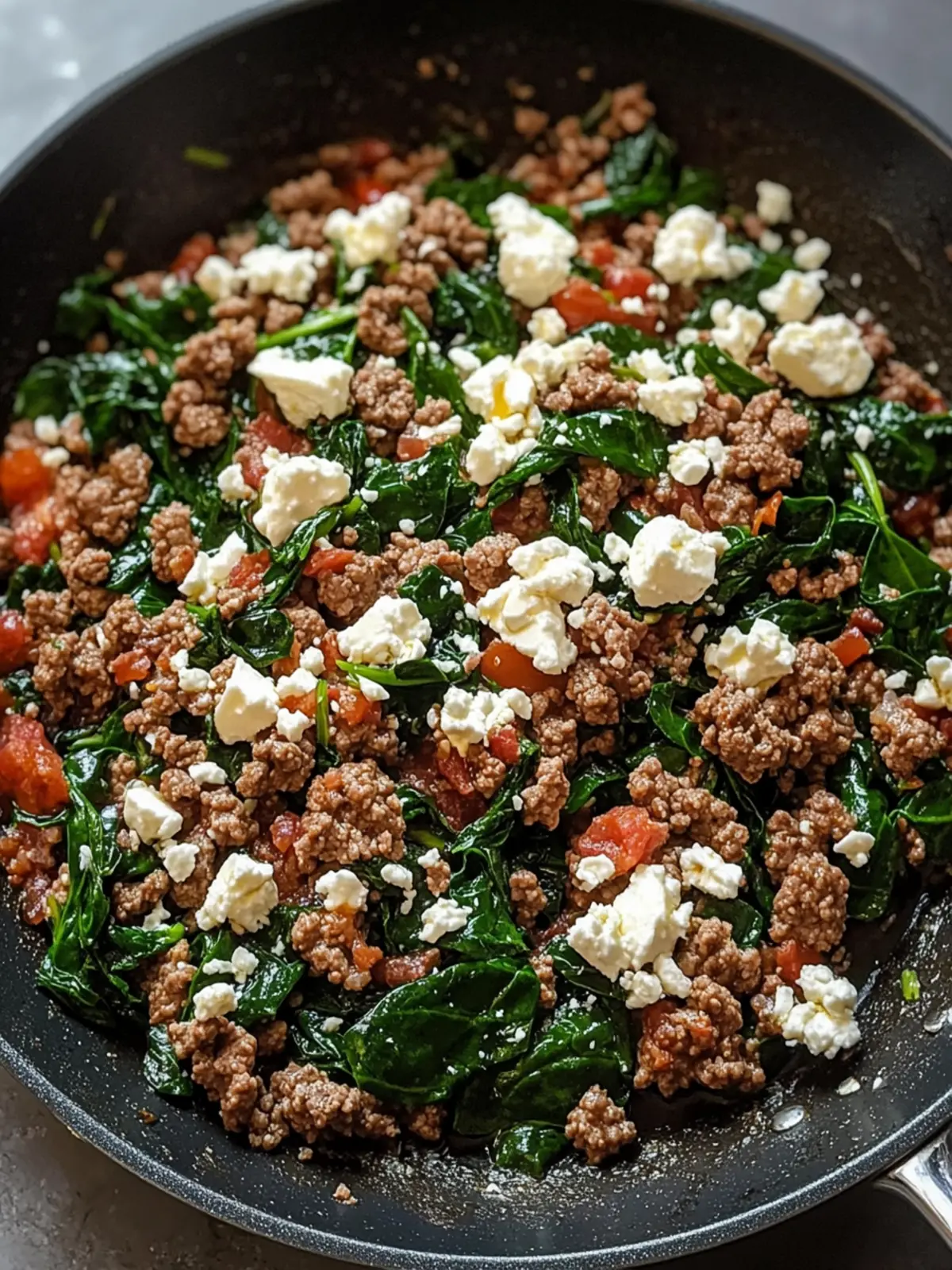 Ground Beef and Spinach Skillet with Feta
