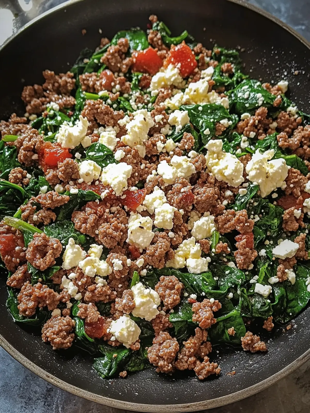 Ground Beef and Spinach Skillet with Feta