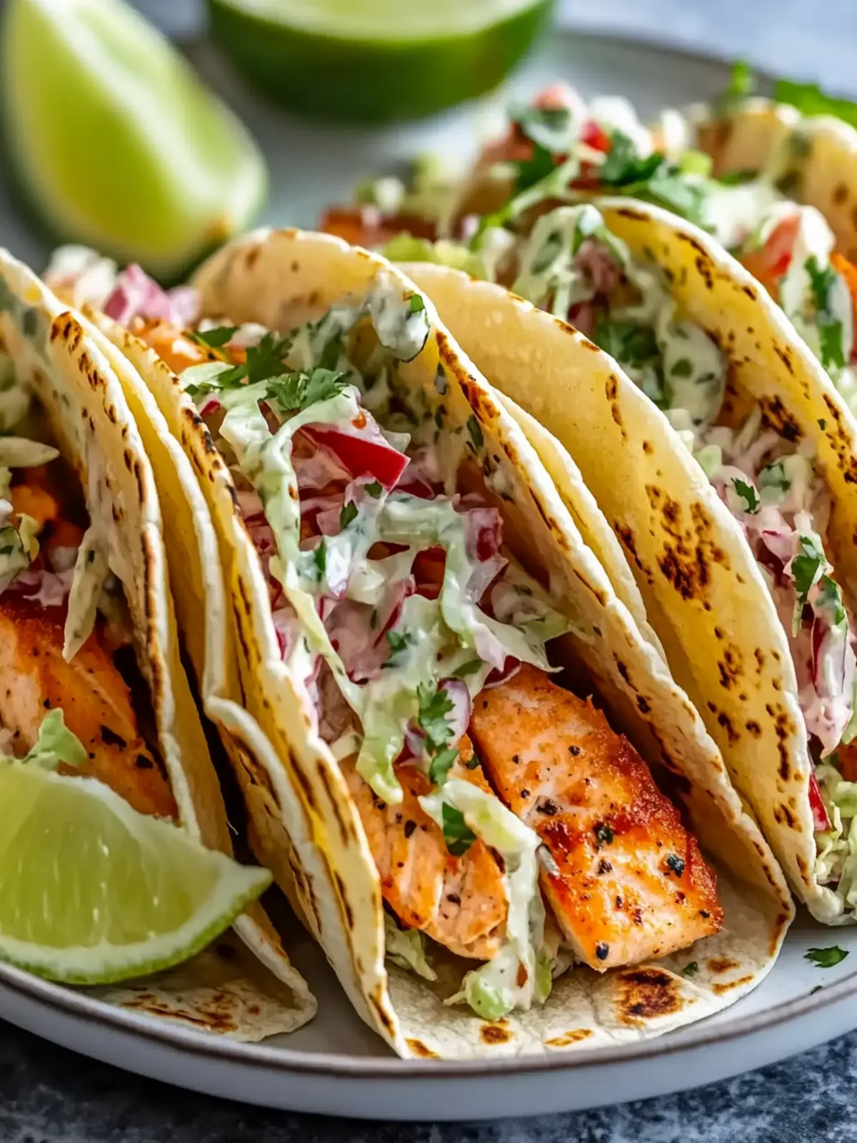 Air Fryer Salmon Tacos with Slaw