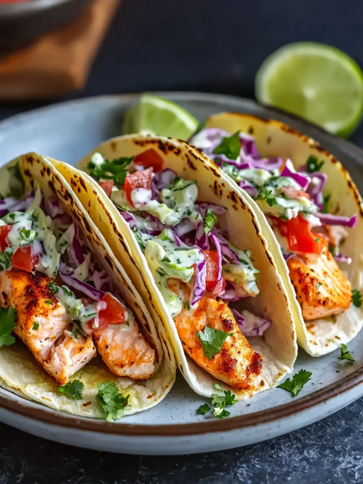Air Fryer Salmon Tacos with Slaw
