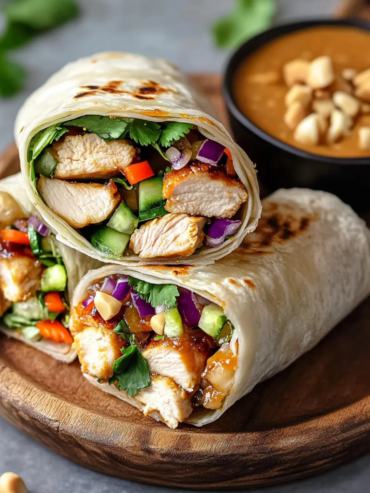 Crunchy Thai Chicken Wraps with Peanut Sauce