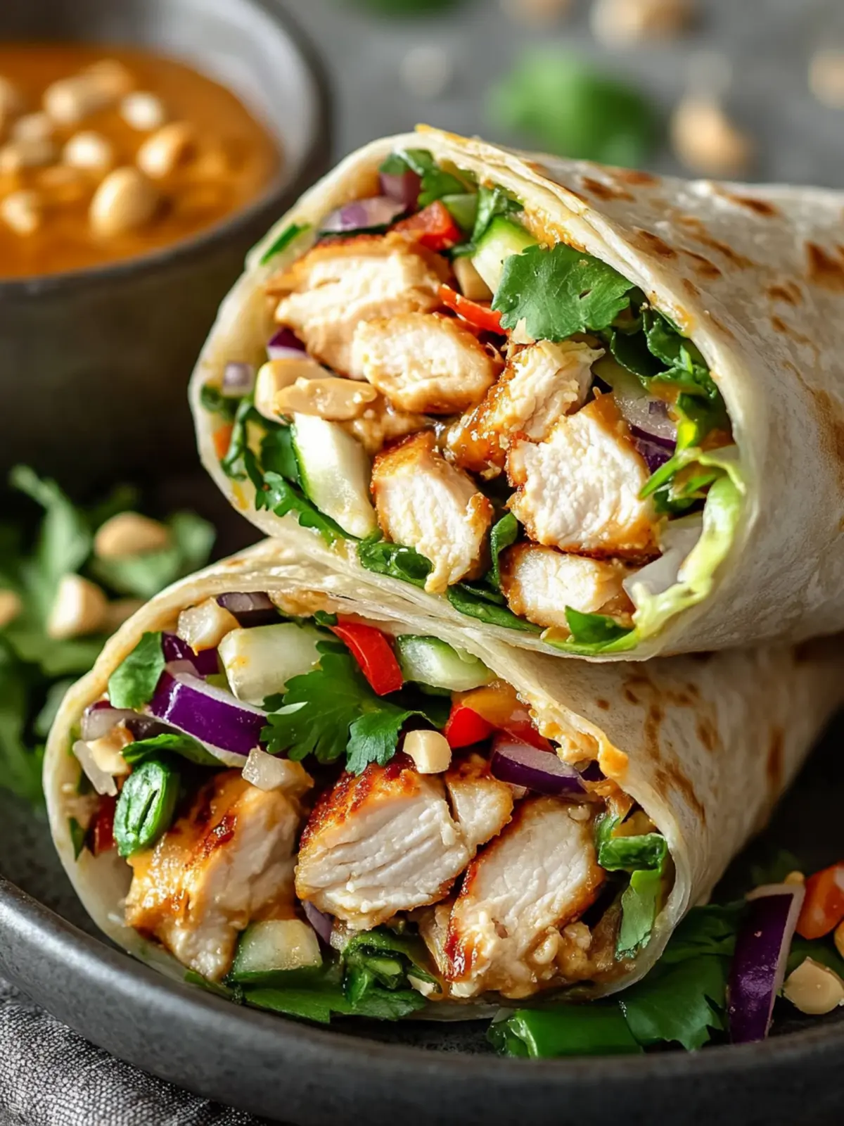 Crunchy Thai Chicken Wraps with Peanut Sauce