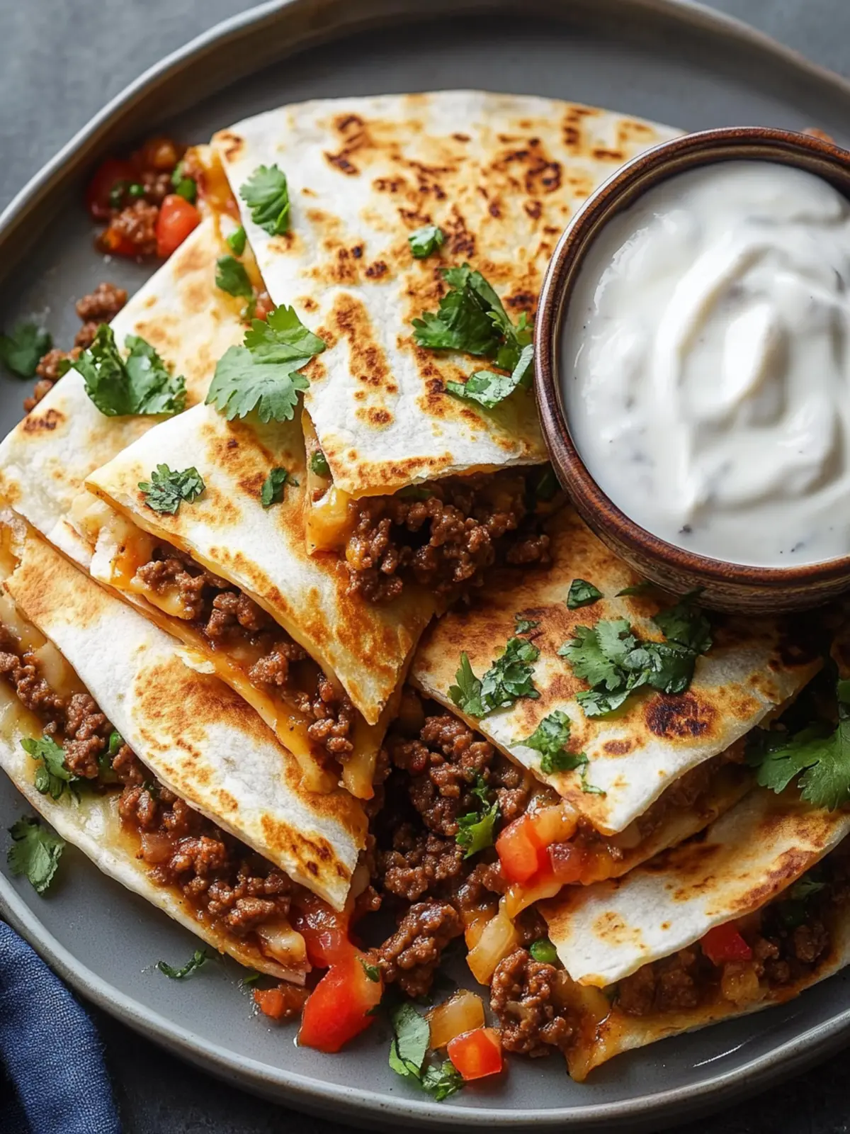 Ground Beef Quesadillas with a Crispy Golden-Brown Crust