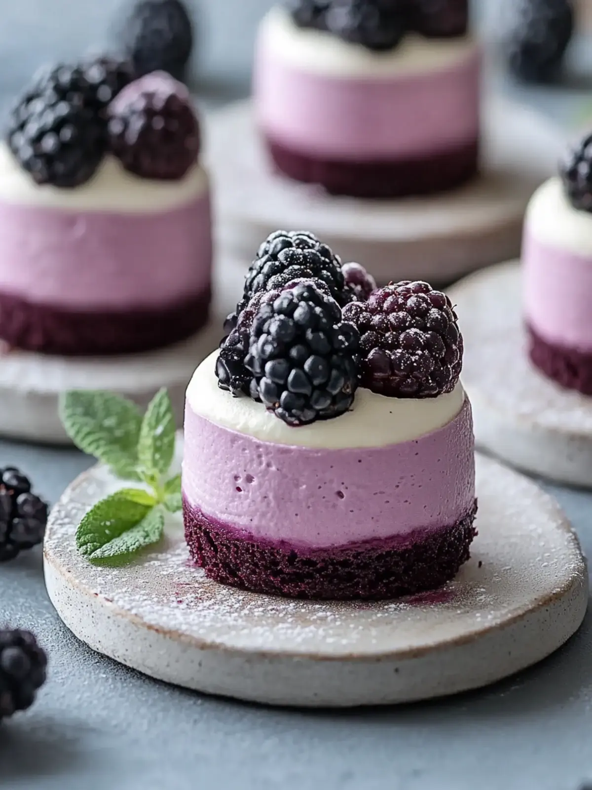 Mini Blackberry Mousse Cakes