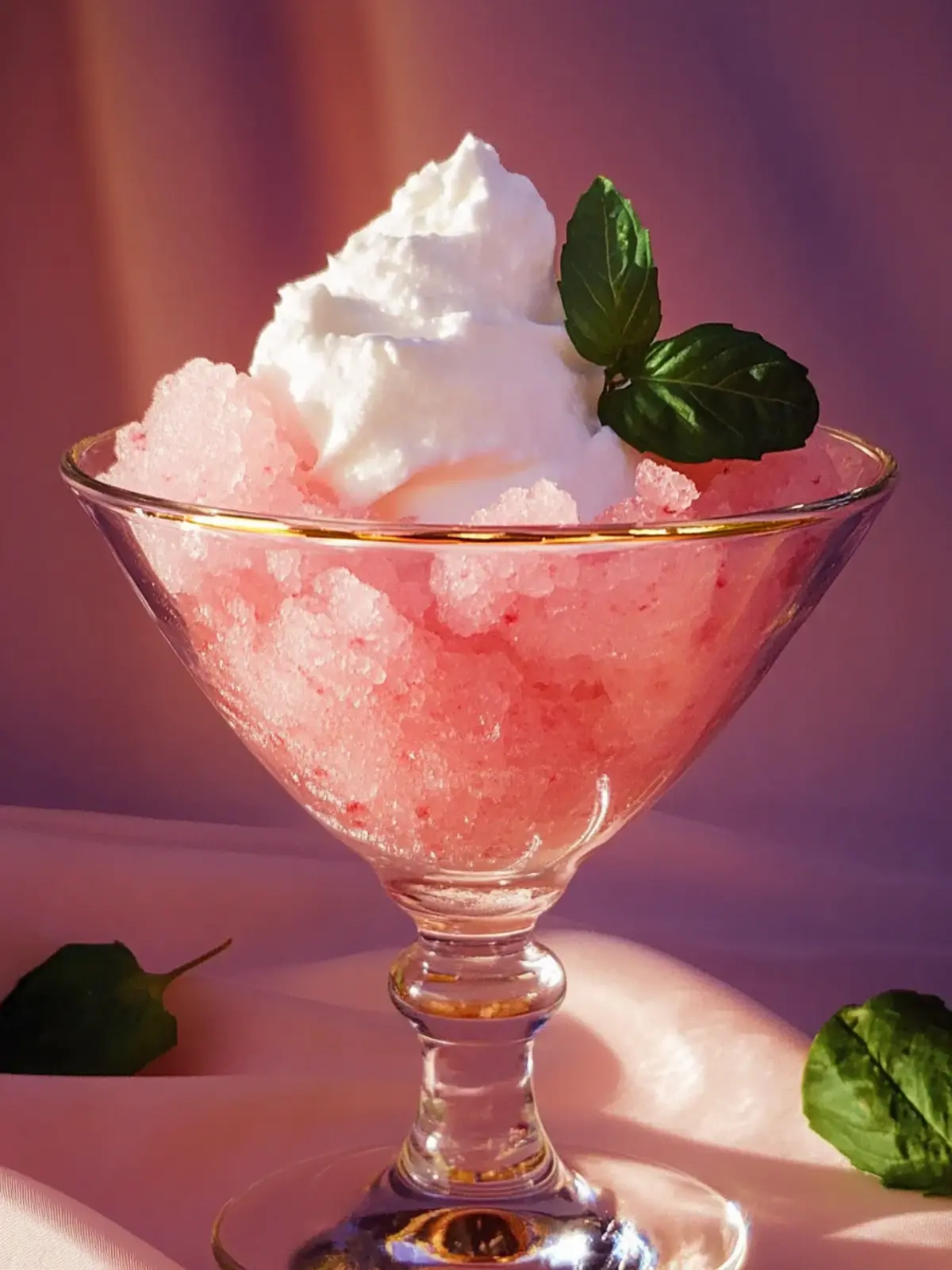 Rhubarb Granita with Whipped Cream