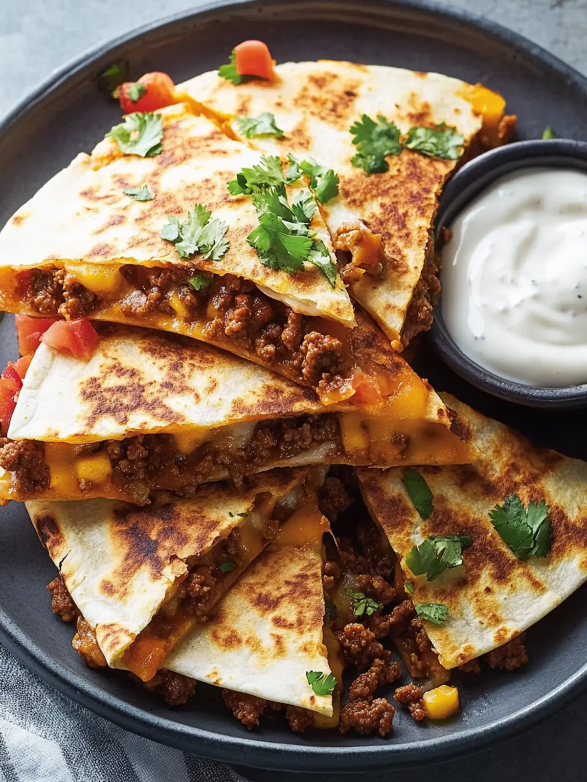 Ground Beef Quesadillas with a Crispy Golden-Brown Crust