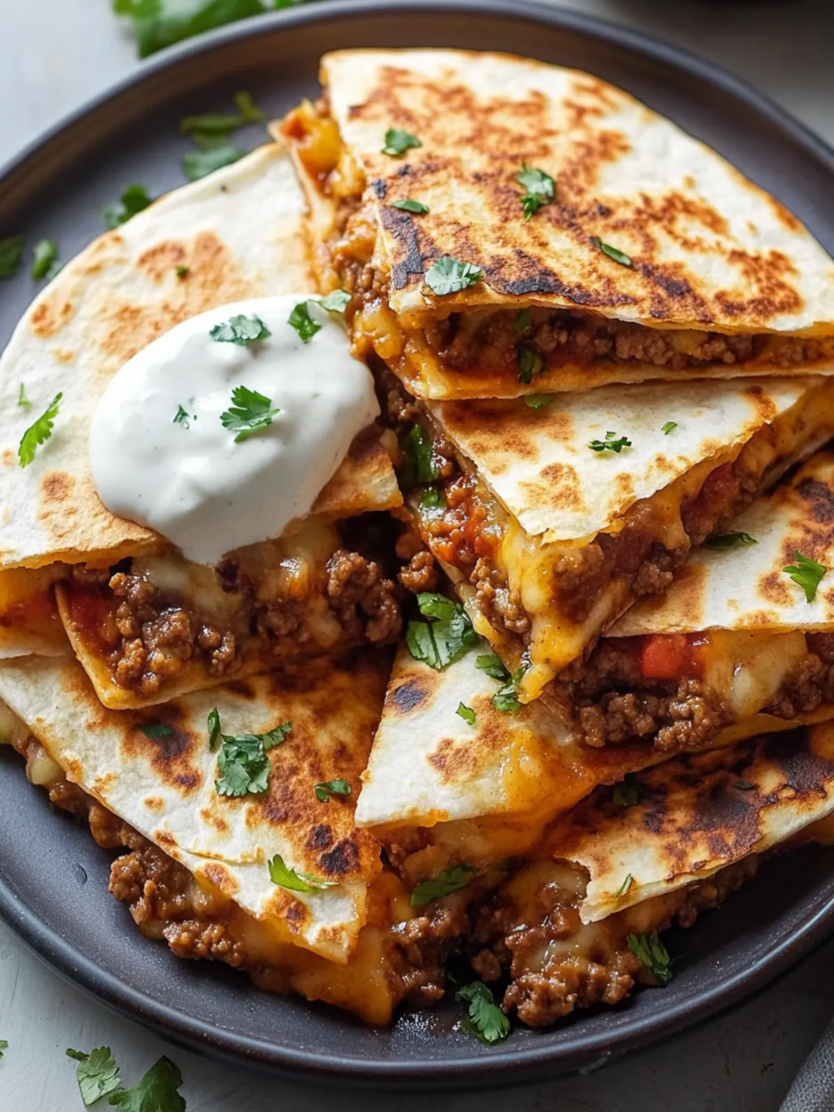 Ground Beef Quesadillas with a Crispy Golden-Brown Crust