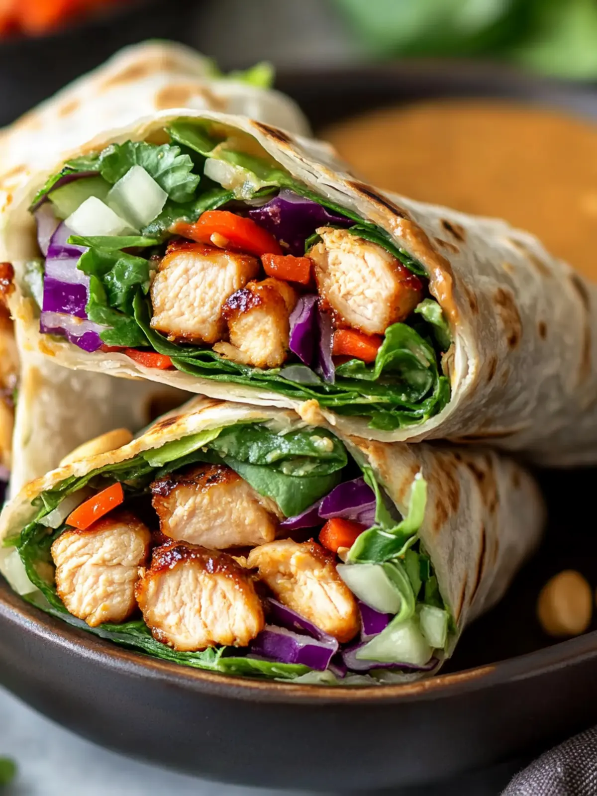 Crunchy Thai Chicken Wraps with Peanut Sauce