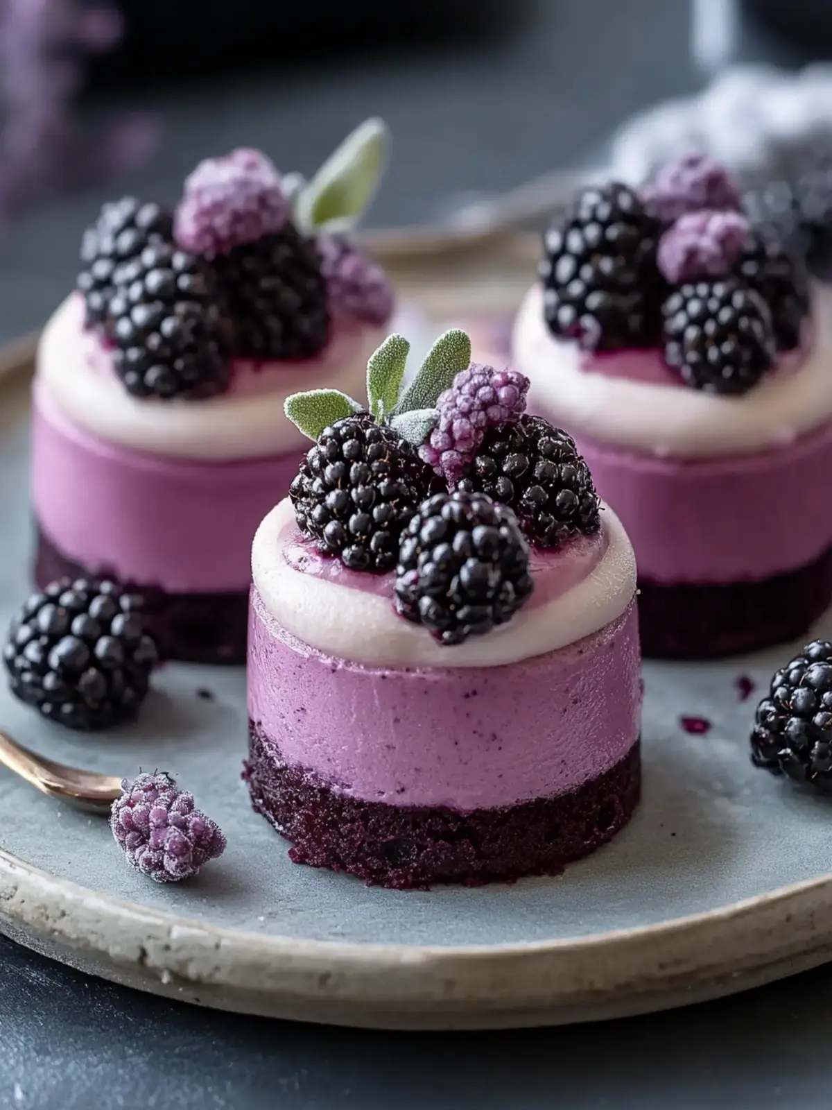 Mini Blackberry Mousse Cakes