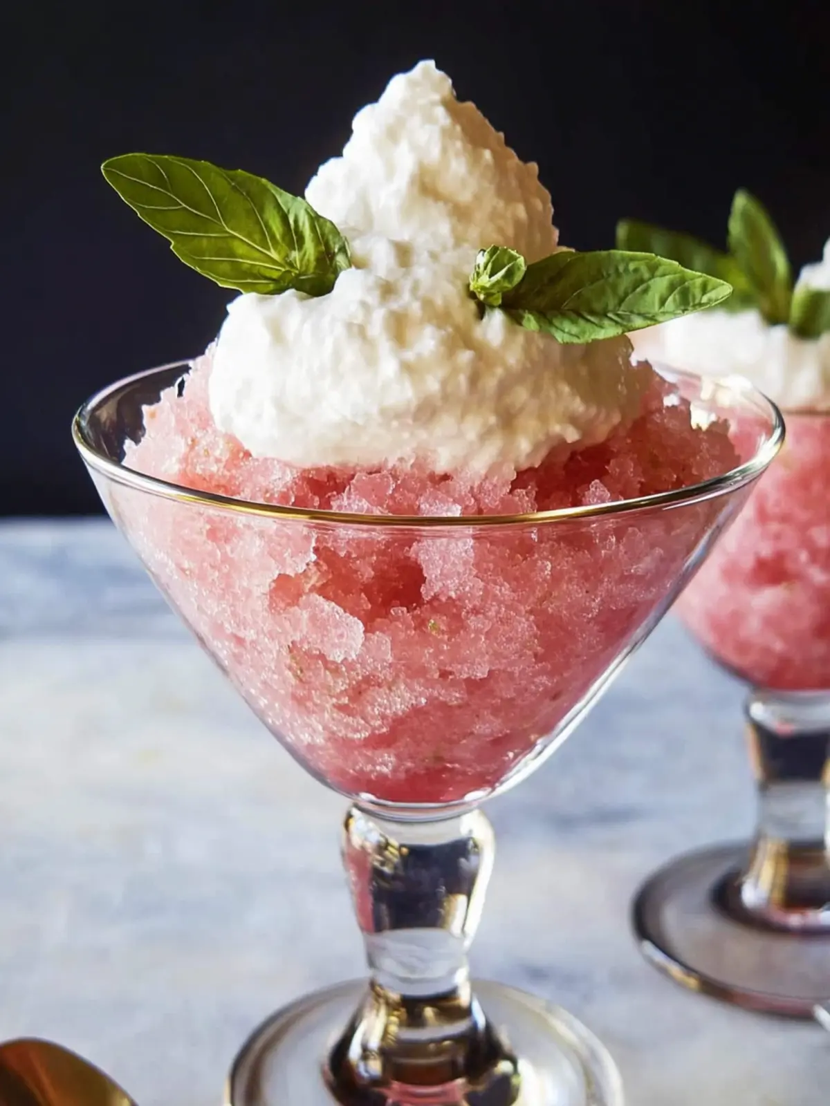 Rhubarb Granita with Whipped Cream