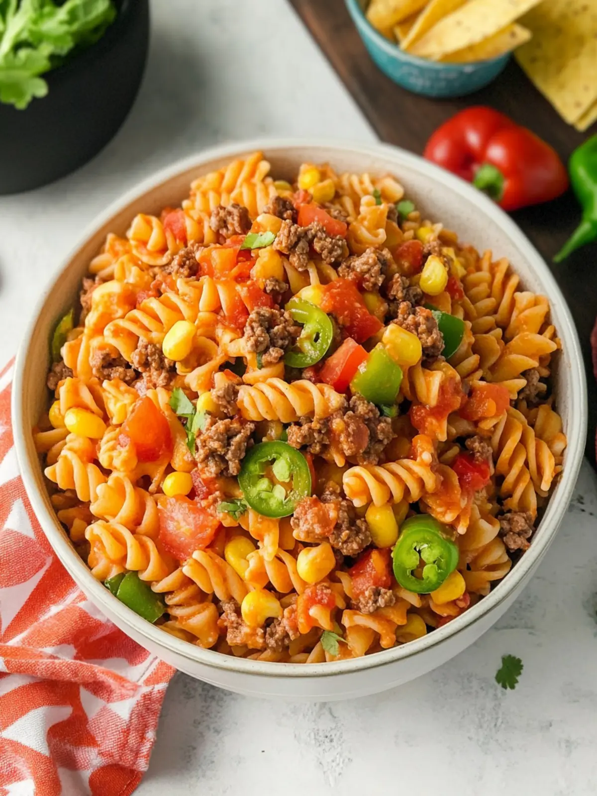 Cheesy Taco Pasta Salad with Catalina