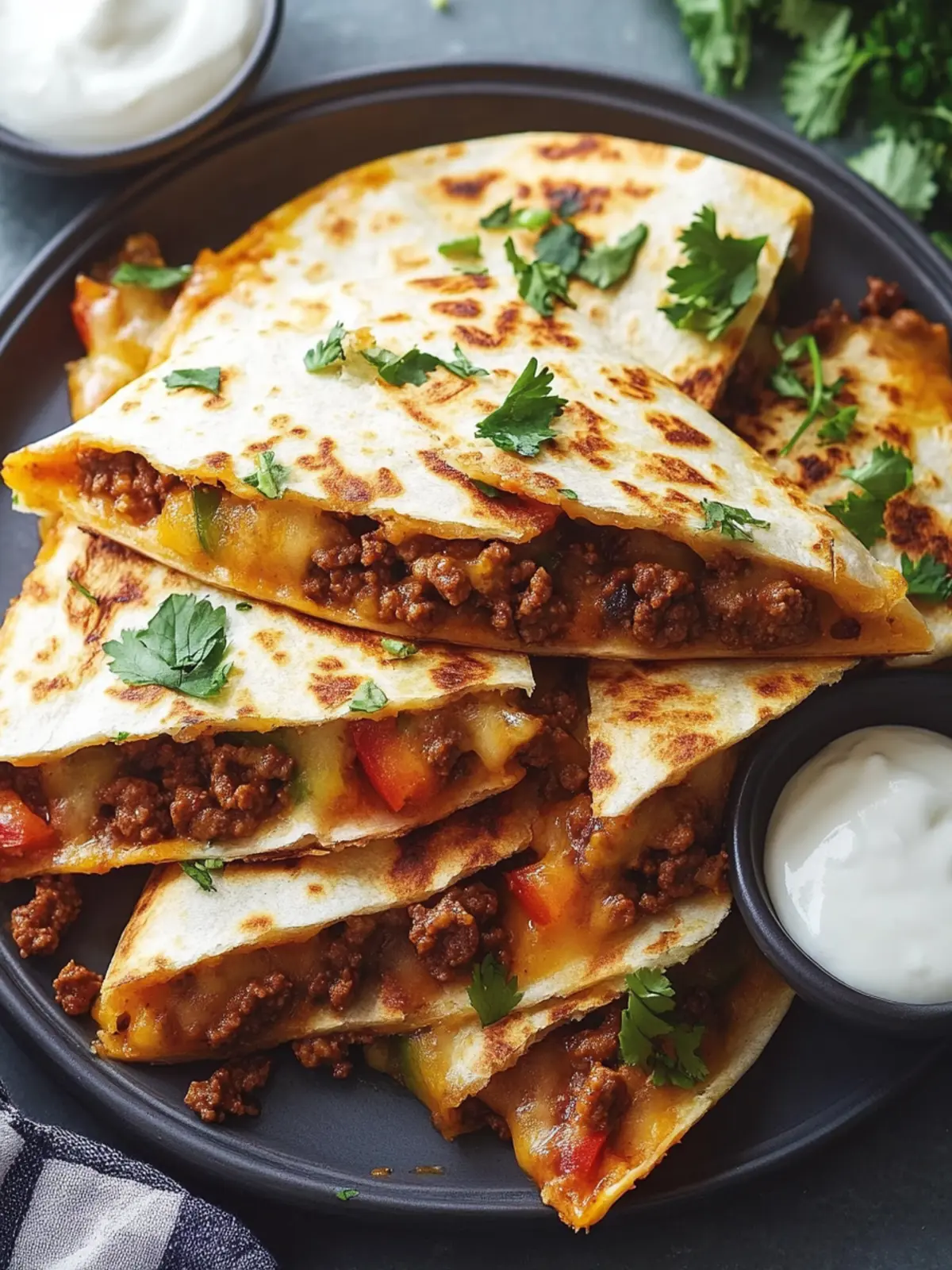 Ground Beef Quesadillas with a Crispy Golden-Brown Crust