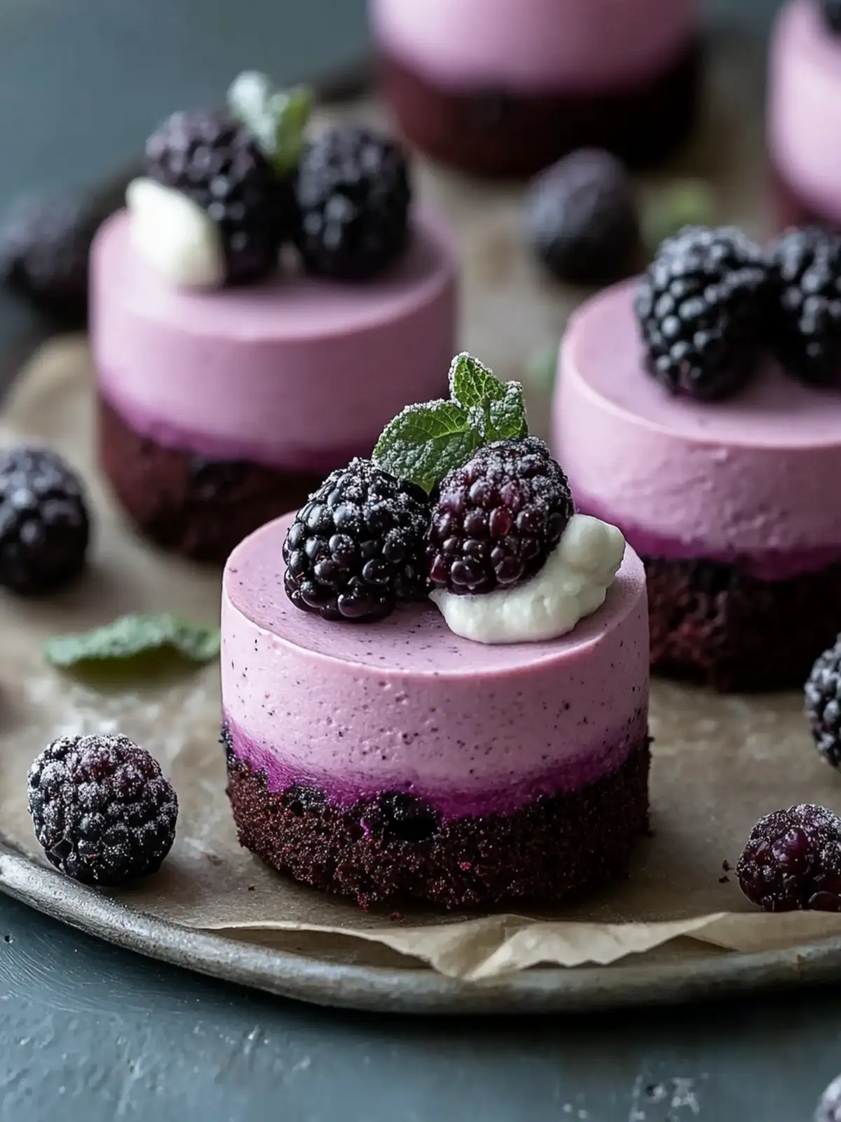 Mini Blackberry Mousse Cakes