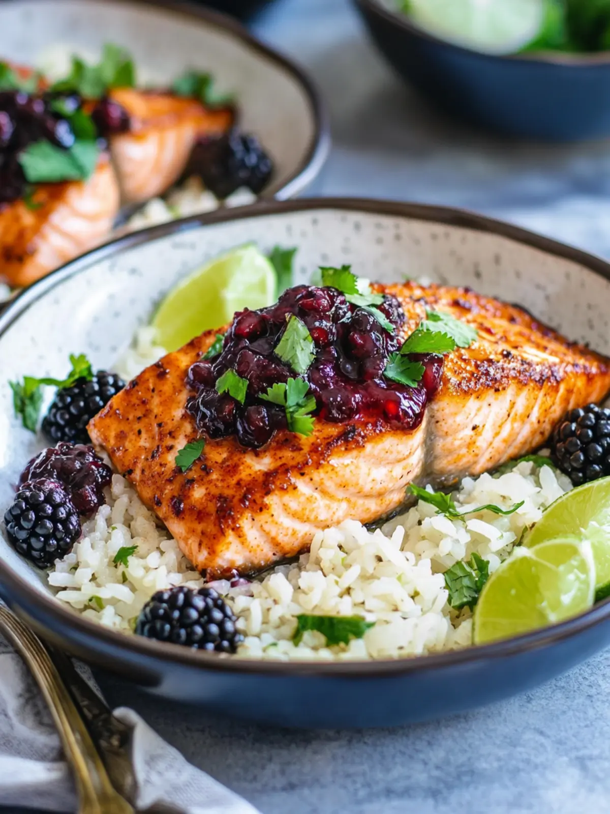Blackberry Chipotle Salmon with Cilantro Rice
