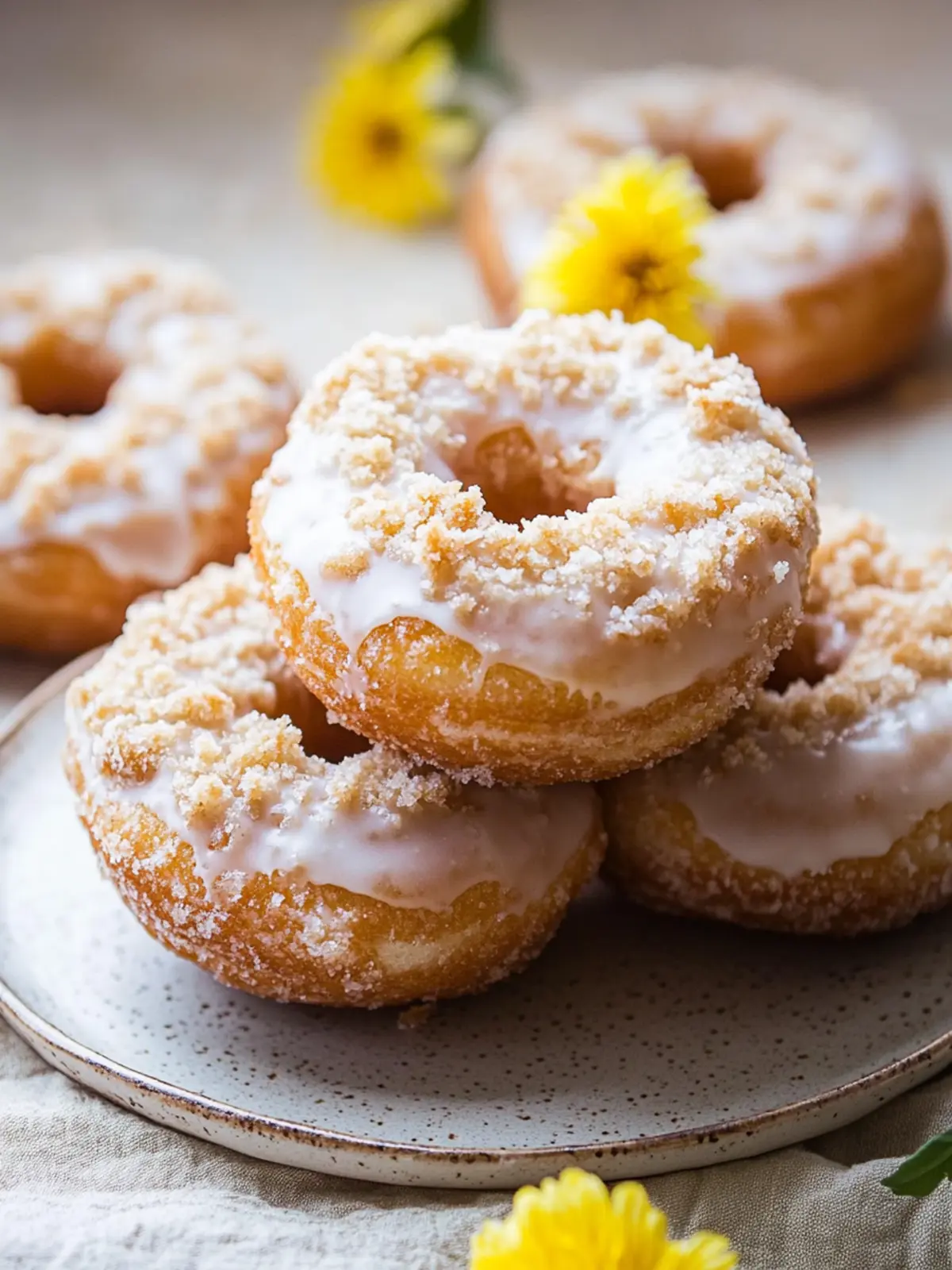 Coffee Cake Donuts with Vanilla Glaze