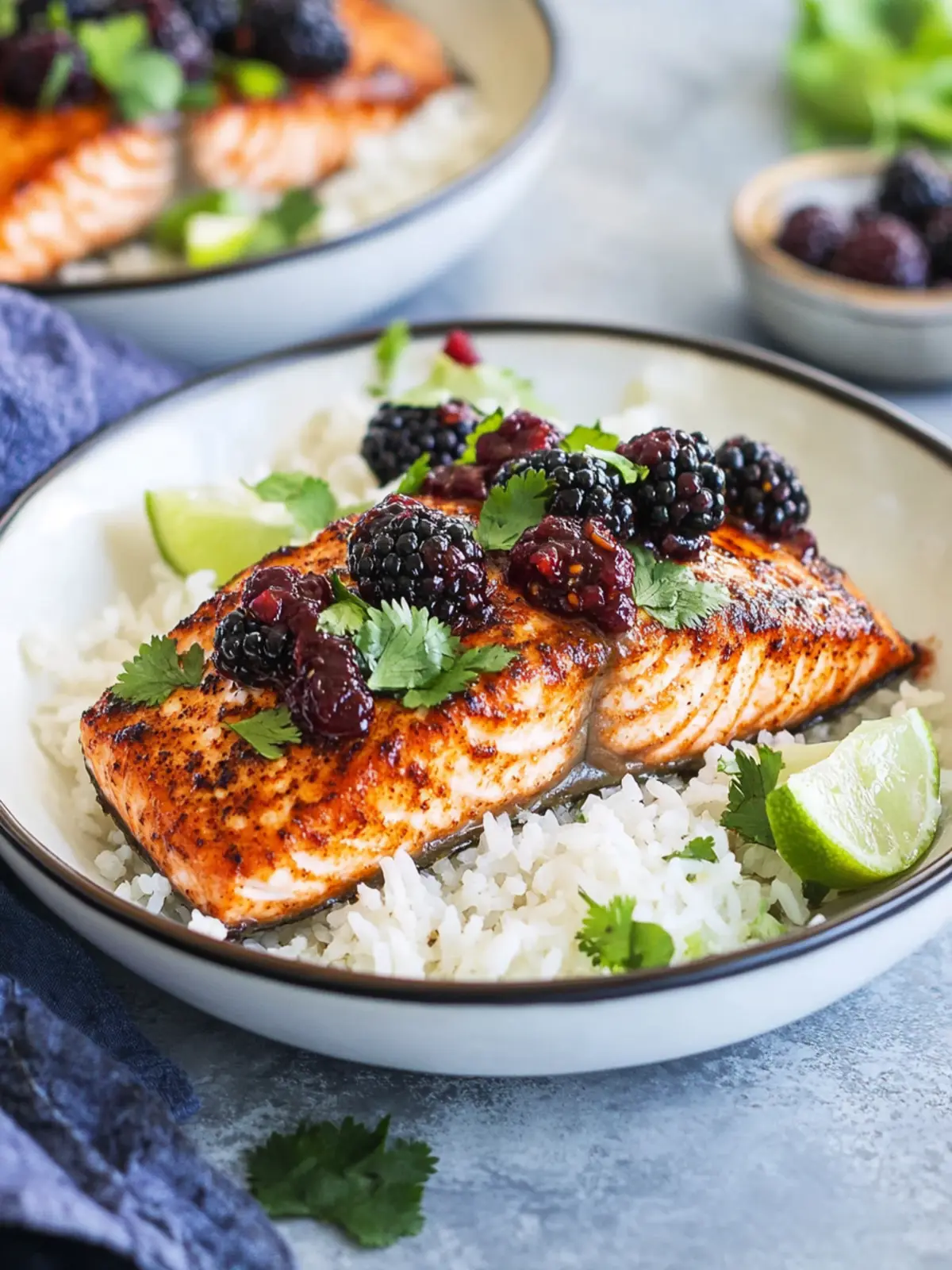 Blackberry Chipotle Salmon with Cilantro Rice