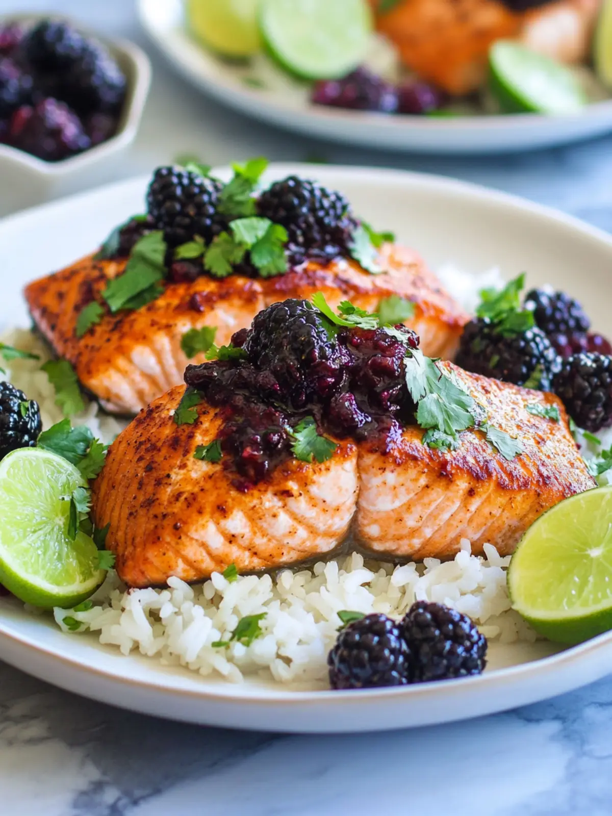 Blackberry Chipotle Salmon with Cilantro Rice