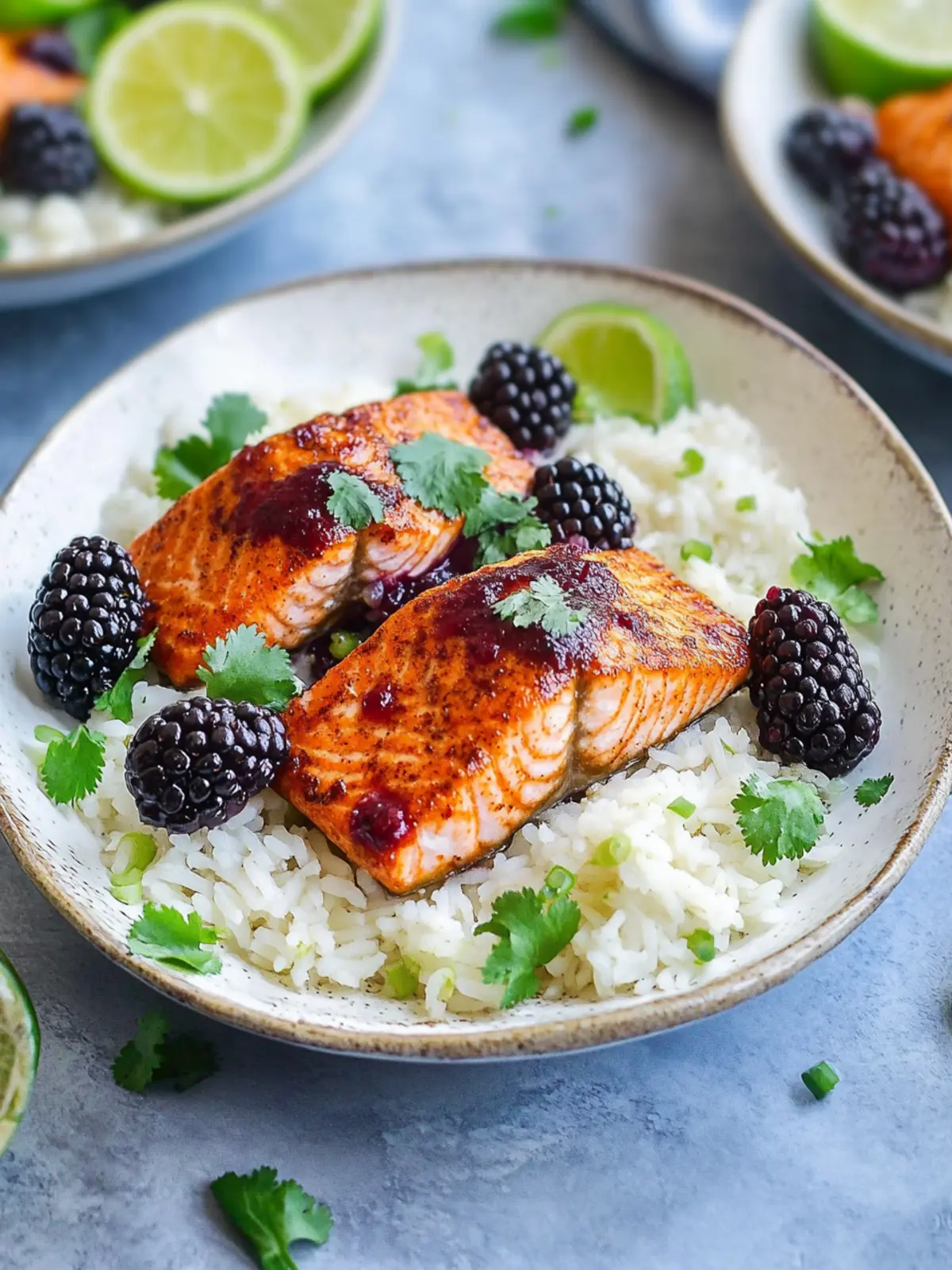 Blackberry Chipotle Salmon with Cilantro Rice