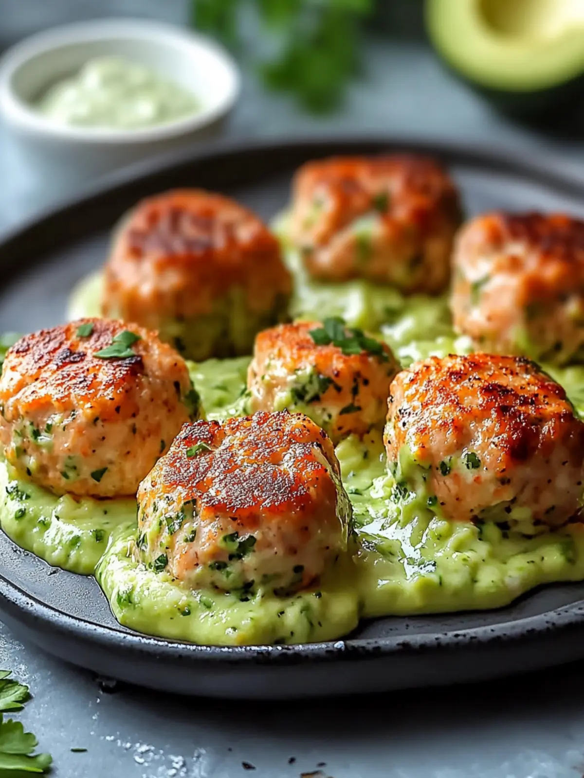 Baked Salmon Meatballs with Creamy Avocado Sauce