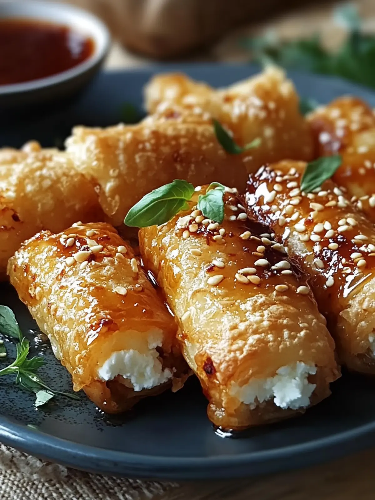 Crispy Feta Rolls with Chili-Honey Glaze
