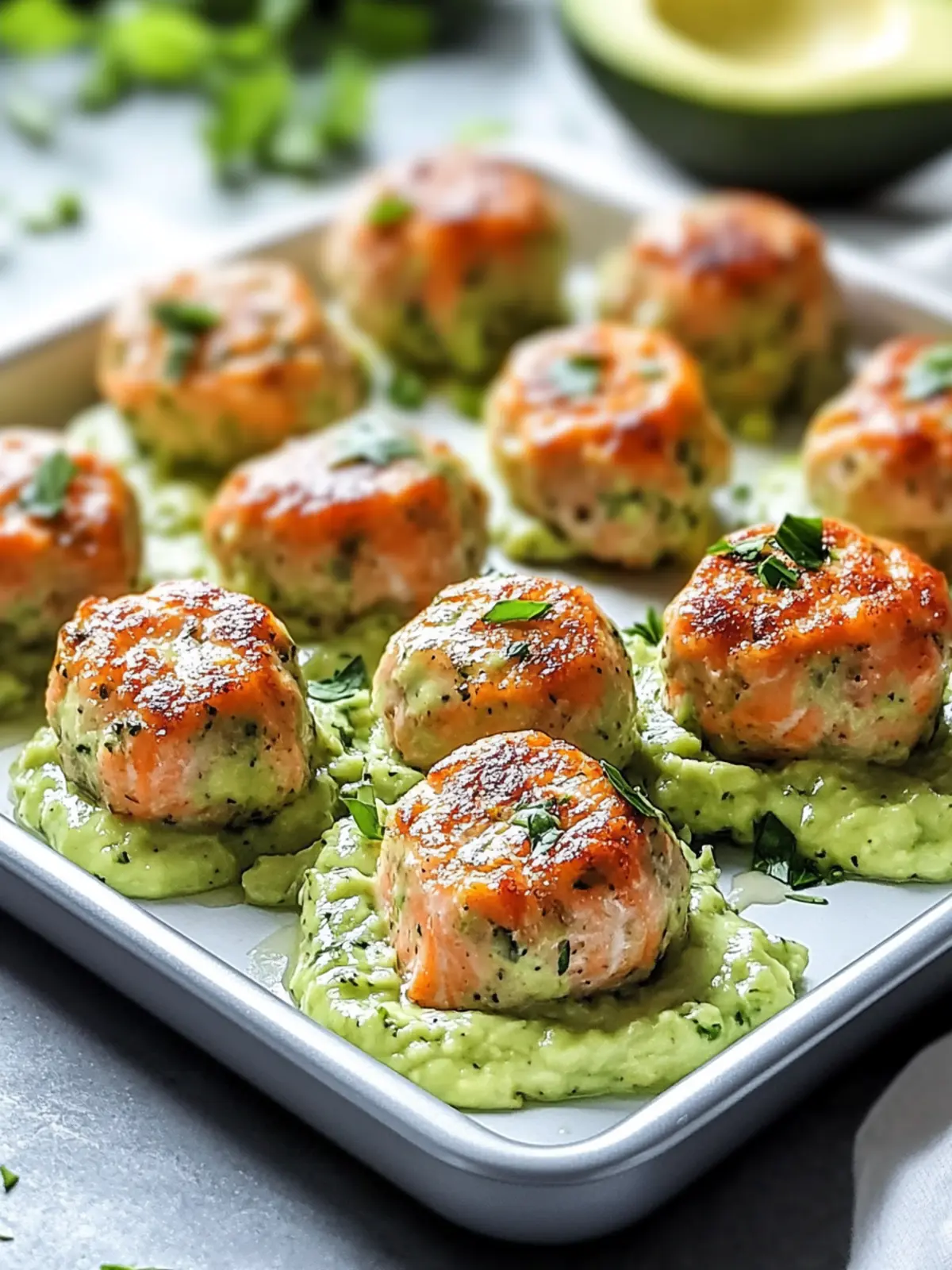 Baked Salmon Meatballs with Creamy Avocado Sauce