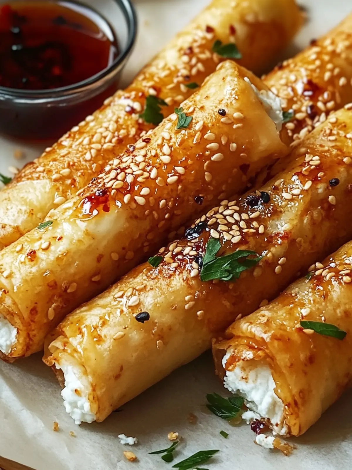 Crispy Feta Rolls with Chili-Honey Glaze