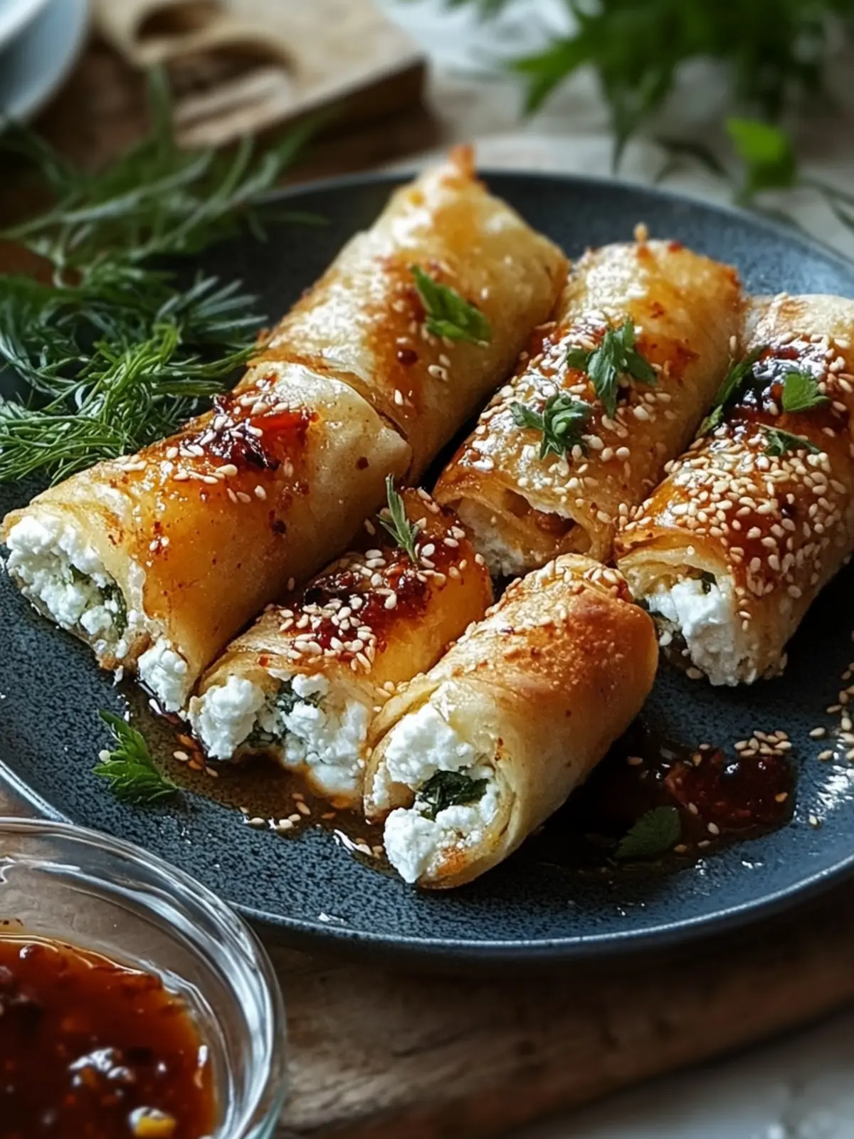 Crispy Feta Rolls with Chili-Honey Glaze