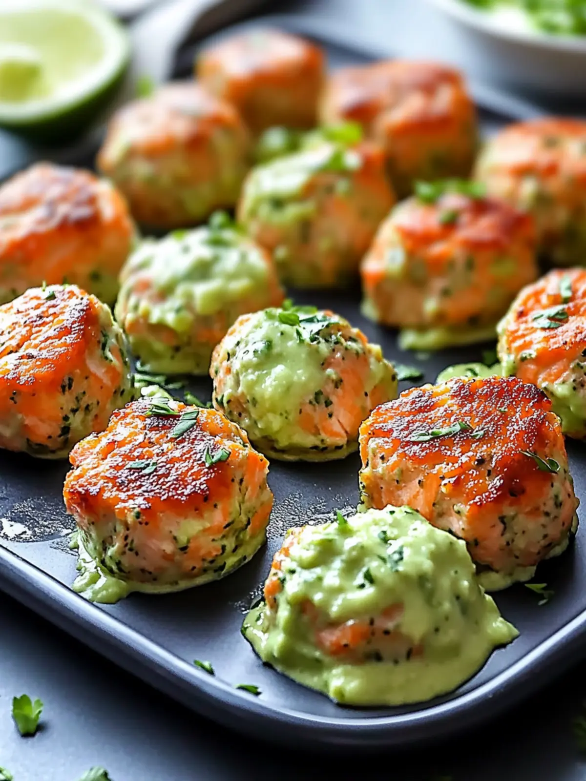 Baked Salmon Meatballs with Creamy Avocado Sauce