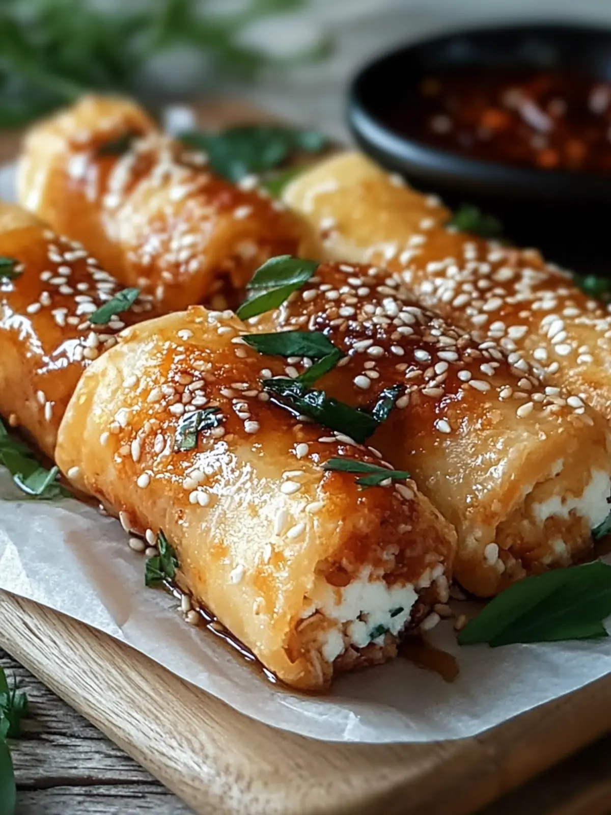Crispy Feta Rolls with Chili-Honey Glaze