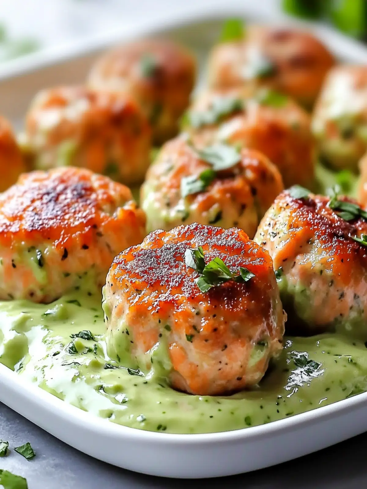 Baked Salmon Meatballs with Creamy Avocado Sauce