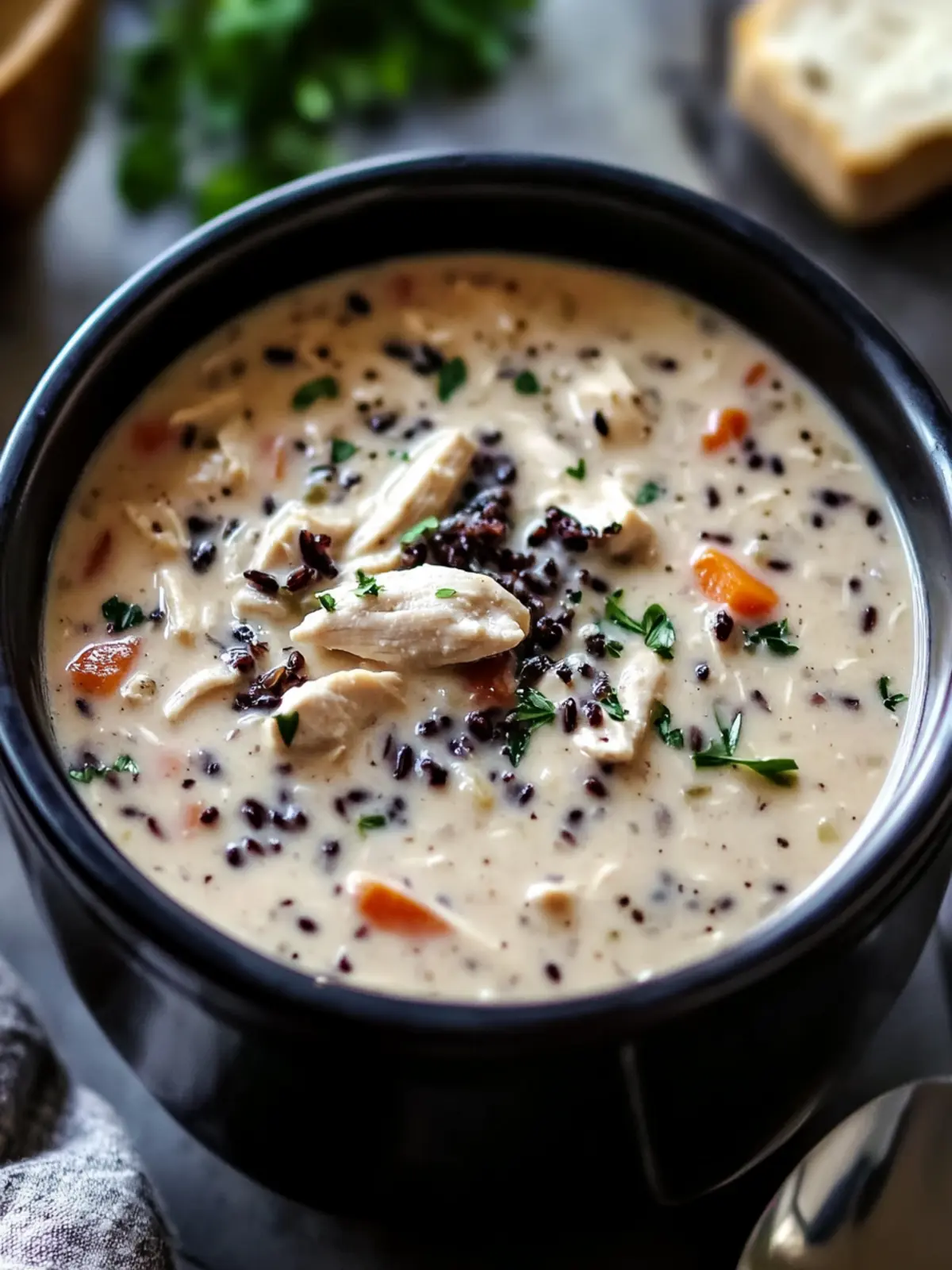 Creamy Crockpot Chicken Black Rice Soup