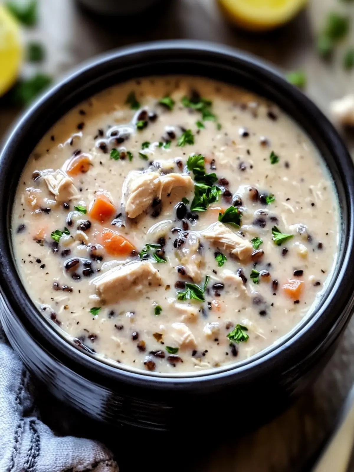 Creamy Crockpot Chicken Black Rice Soup