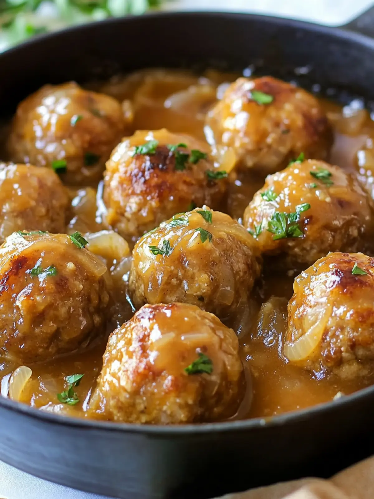 Country Pork Meatballs with Onion Gravy