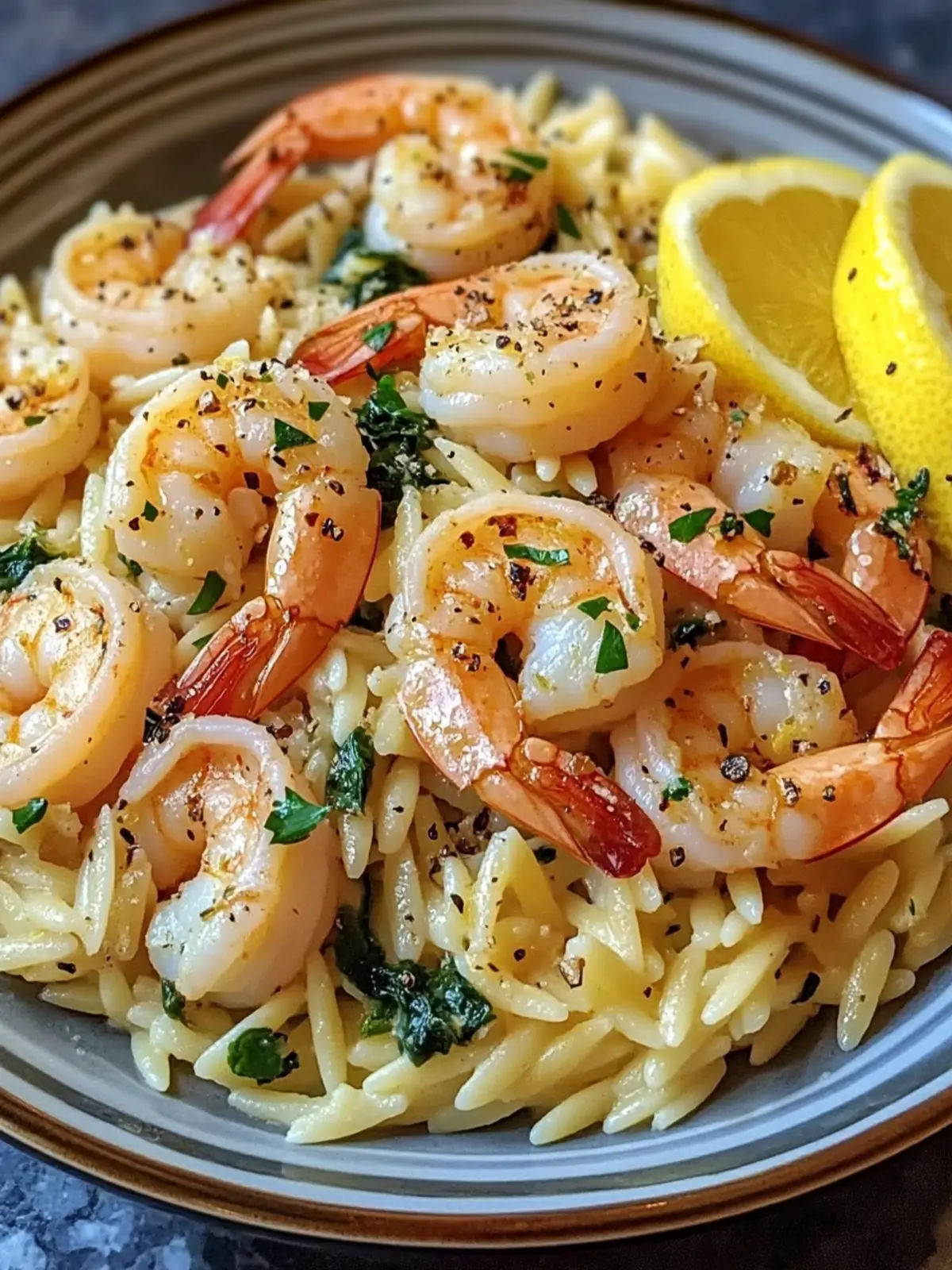 Lemon Garlic Shrimp with Spinach Orzo