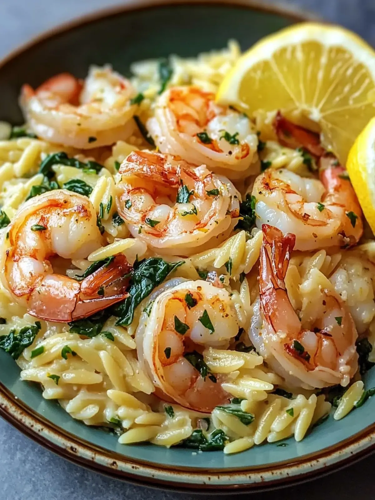 Lemon Garlic Shrimp with Spinach Orzo