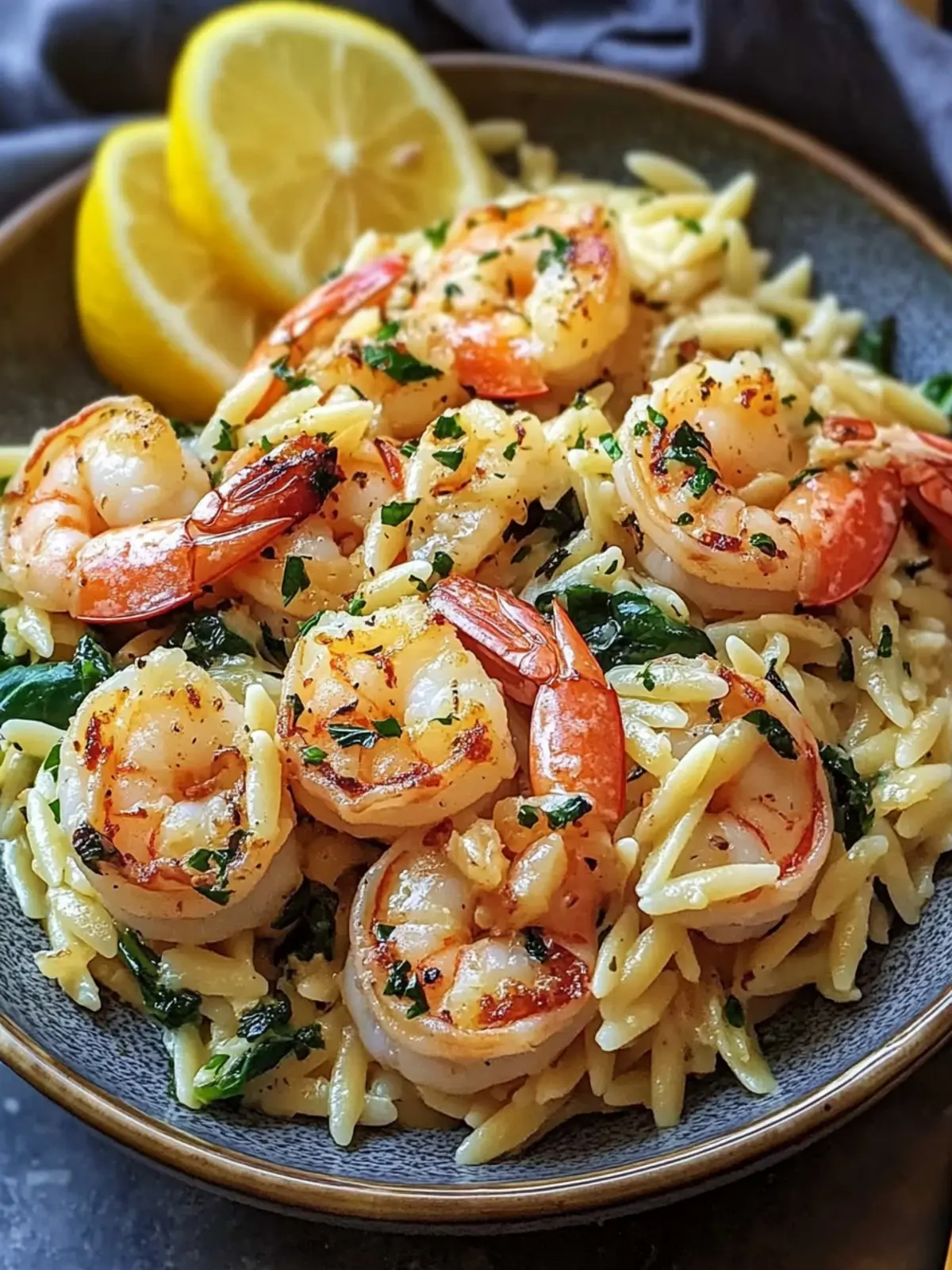 Lemon Garlic Shrimp with Spinach Orzo