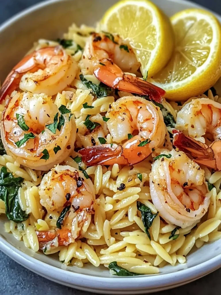 Lemon Garlic Shrimp with Spinach Orzo