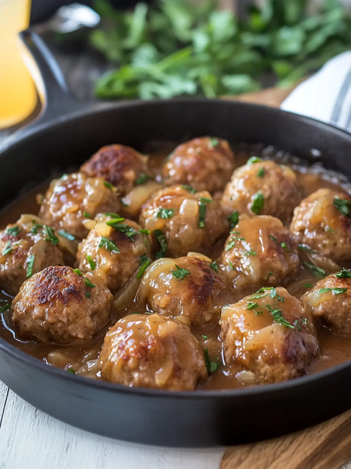 Country Pork Meatballs with Onion Gravy